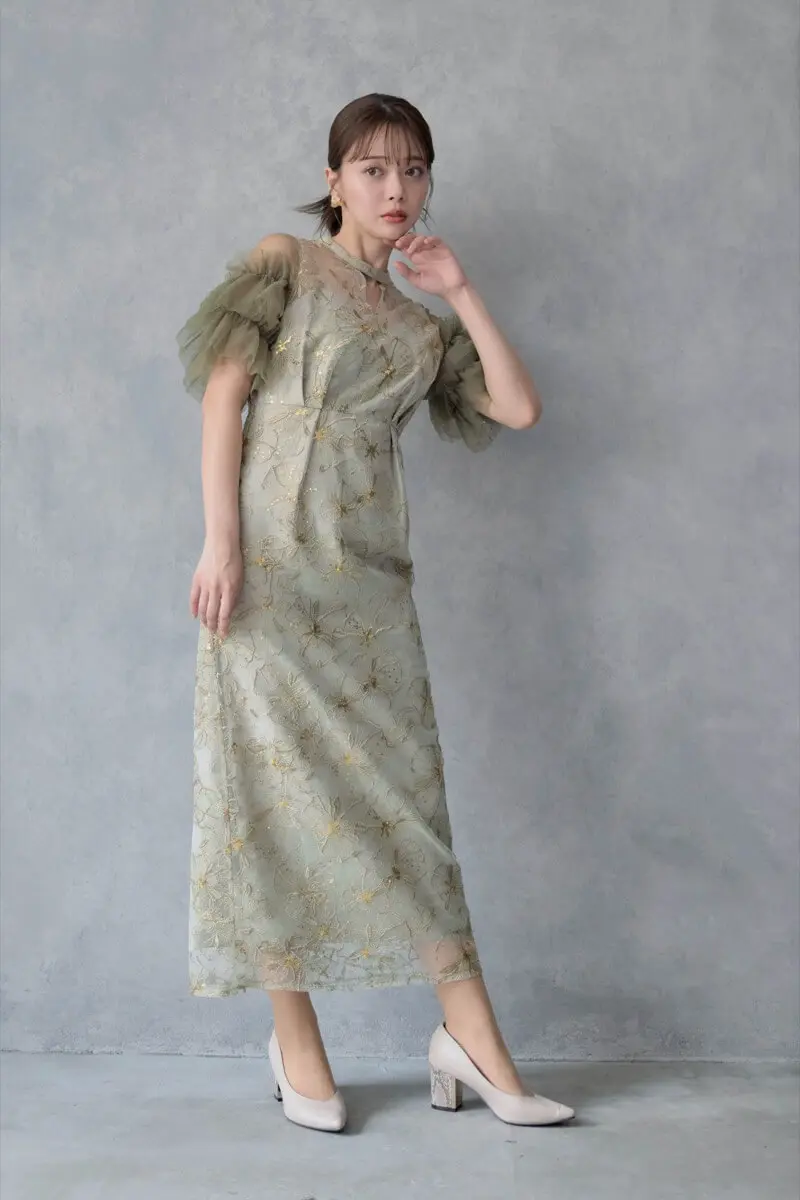 ライトグリーンのスパンコール刺繍ドレス | ANDRESD | S | 結婚