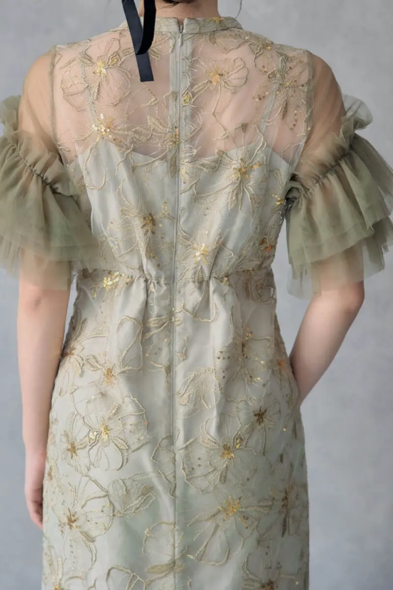 ANDRESD アンドレスド　お呼ばれドレス　ライトグリーン ライトグリーンのスパンコール刺繍レースドレス | ANDRESD | M