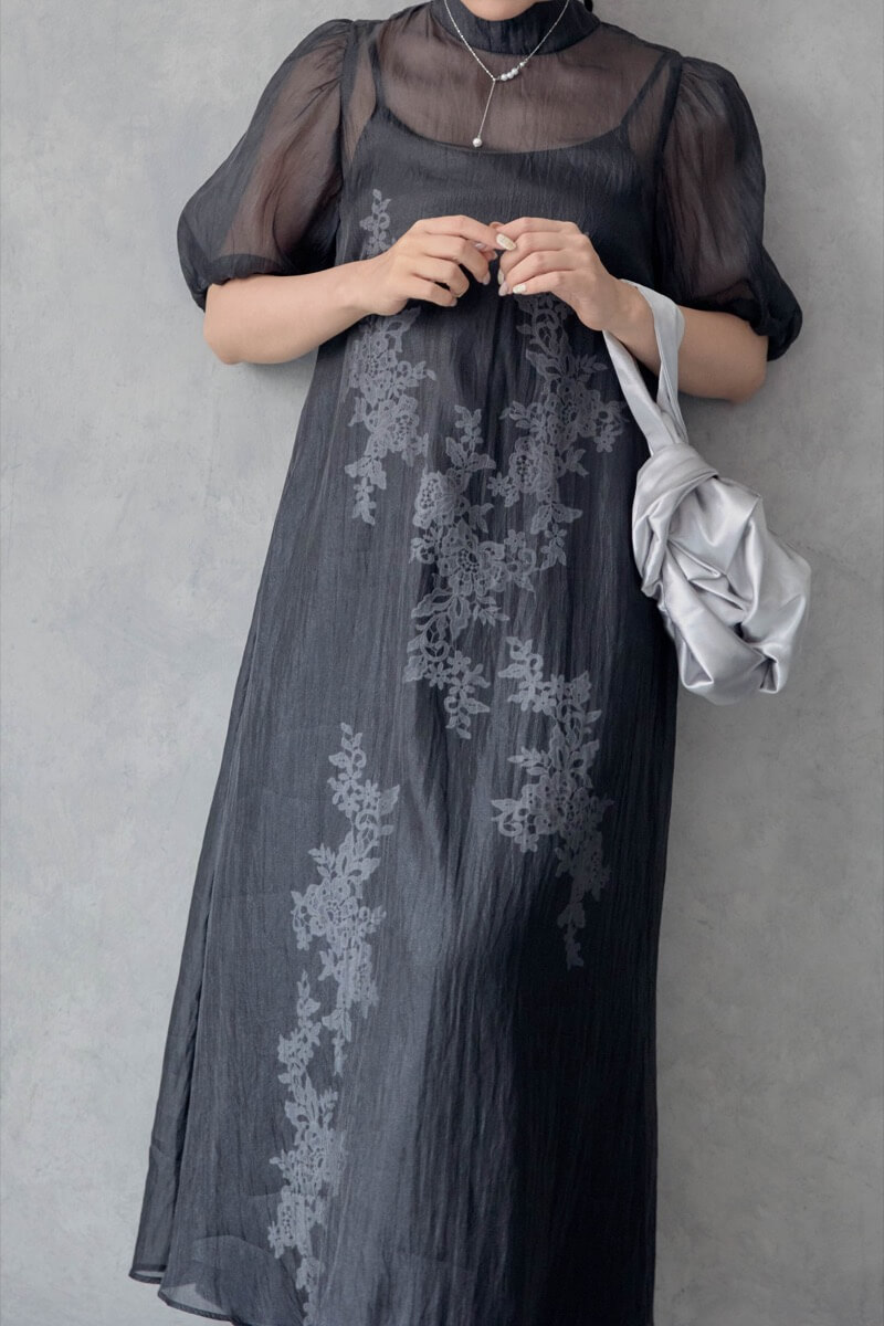 ブラックのバックリボンシアーオーガンジードレスの商品画像10