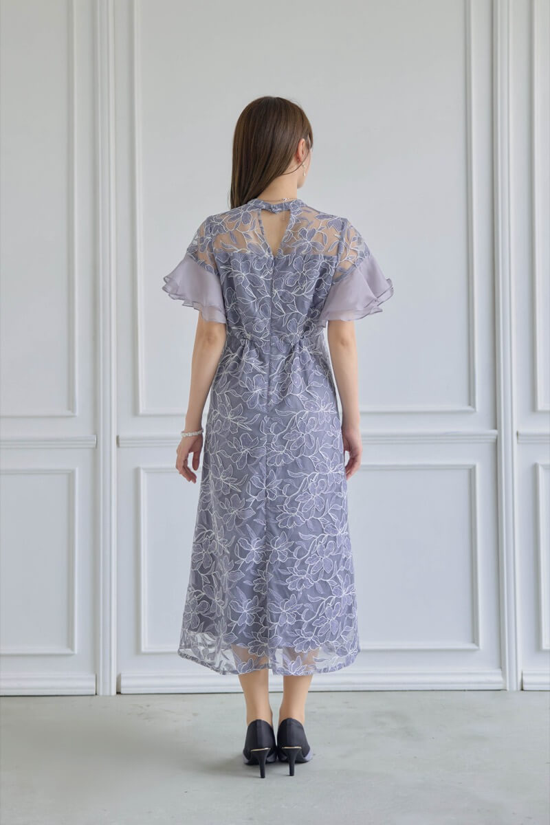 ブルーのフリルスリーブスパンコールドレスの商品画像4