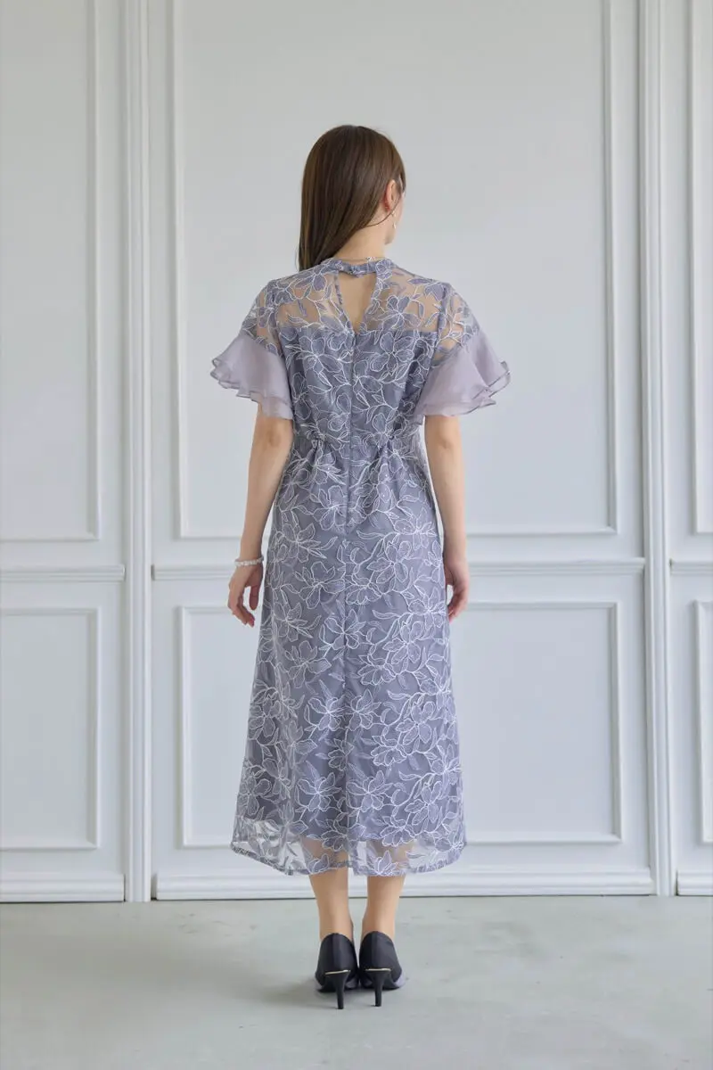 ブルーのフリルスリーブスパンコールドレス | J by blue | M | 結婚式