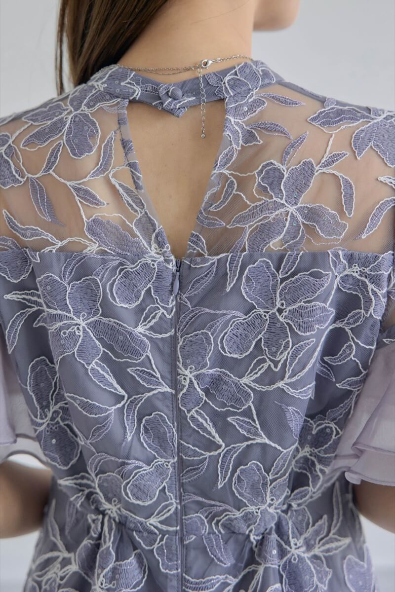 ブルーのフリルスリーブスパンコールドレスの商品画像6