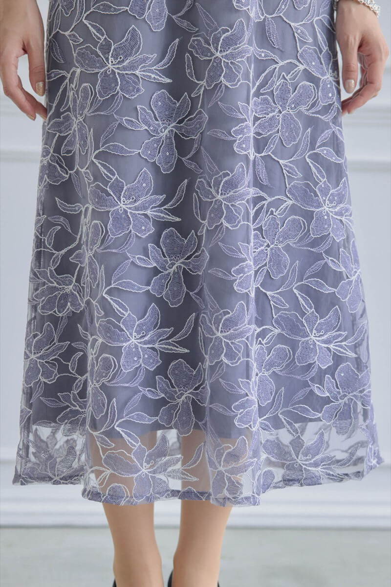 ブルーのフリルスリーブスパンコールドレスの商品画像7