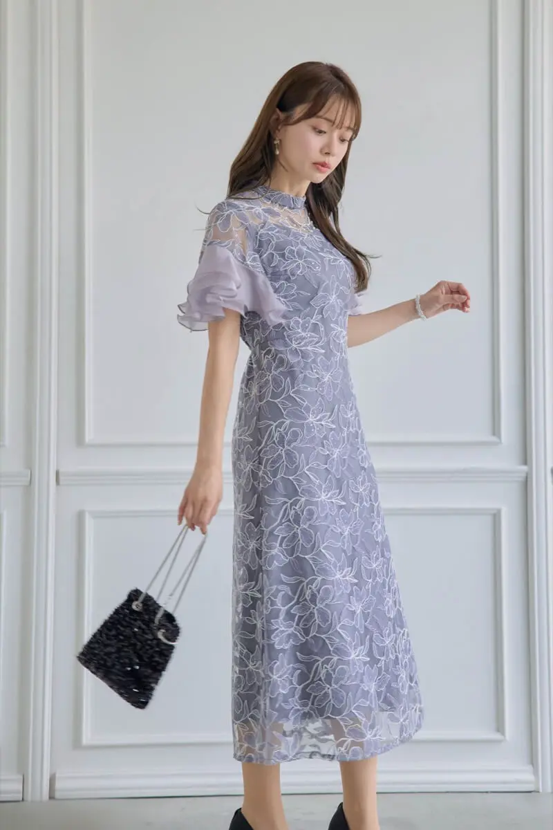 JbyBlue 結婚式　ドレス　ベージュ フリルスリーブ オケージョン Kana ドレス チュールフリルスリーブ スパンコール 刺繍レース