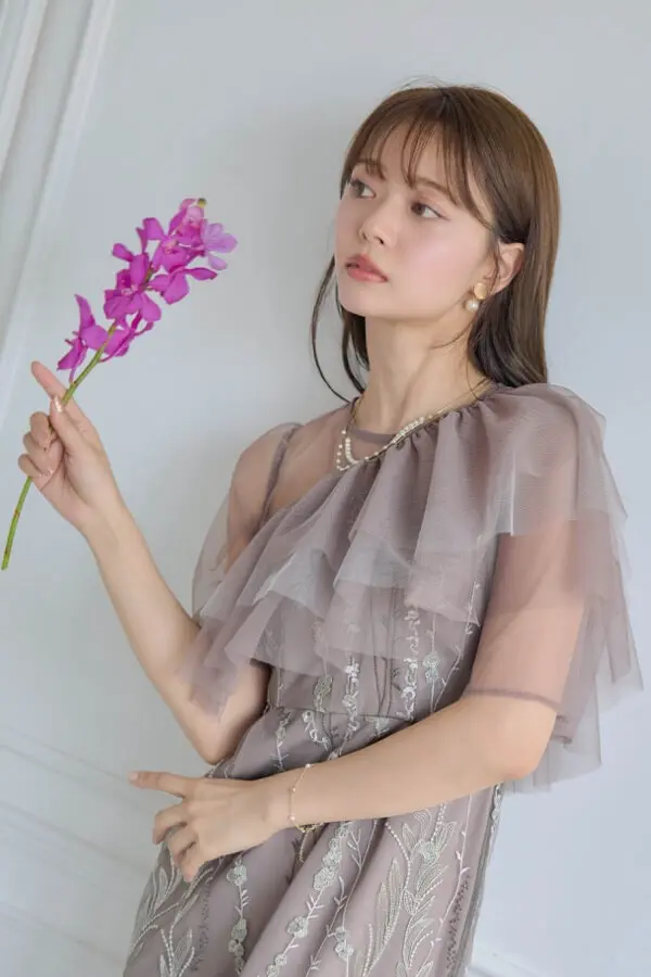 WILLFULLY オケージョンドレス　ブラウン　ベージュ　結婚式　お呼ばれ　L willfully オケージョンドレス ベージュ