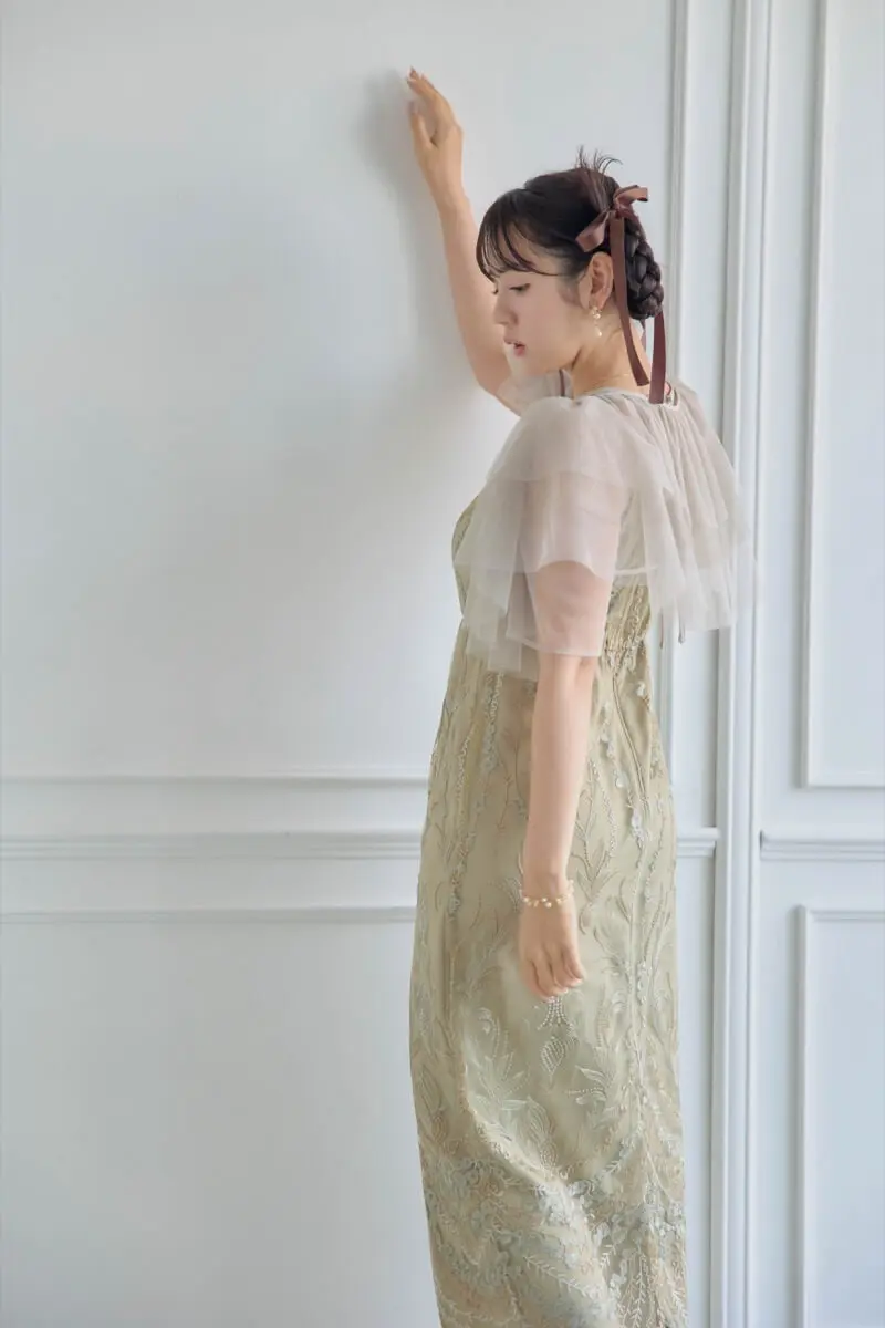 イエローのマルチケープ付きIラインドレス | Dorry doll | M | 結婚式