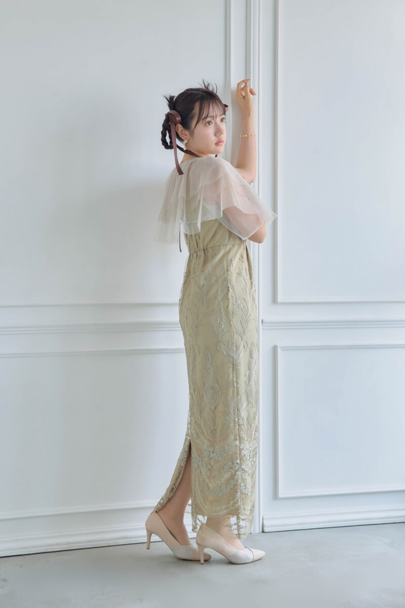 イエローのマルチケープ付きIラインドレス | Dorry doll | M | 結婚式