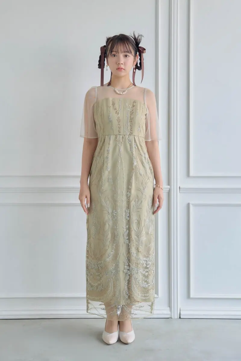 イエローのマルチケープ付きIラインドレス | Dorry doll | M | 結婚式