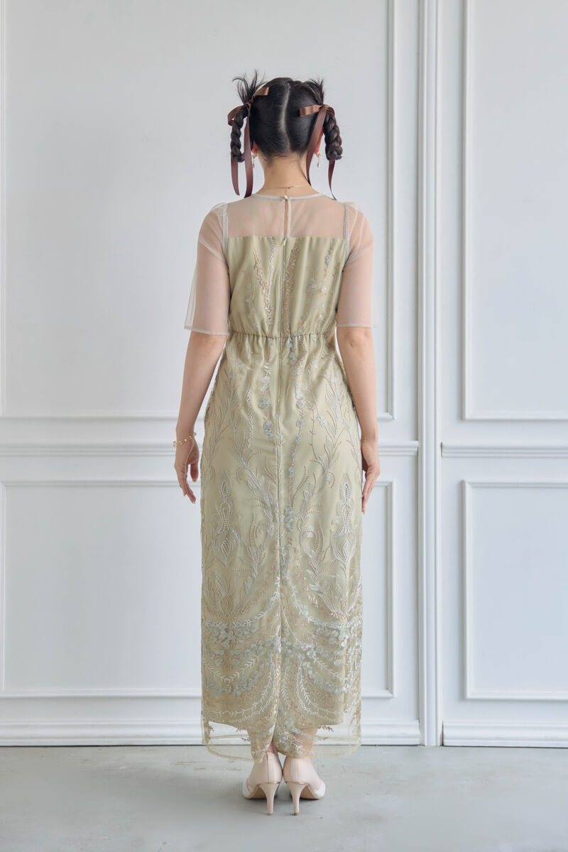 イエローのマルチケープ付きIラインドレスの商品画像8