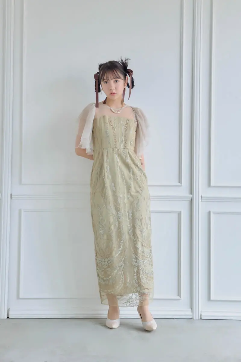 【Dorry Doll】ジャガードIラインロングパーティードレス （イエロー） Dorry Doll】ジャガードIラインロングパーティードレス （イエロー