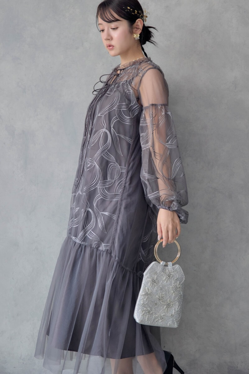 リボンエンブロイダリーレイヤードドレス　オケージョンドレス リボンエンブロイダリーレイヤードドレス｜DorryDoll