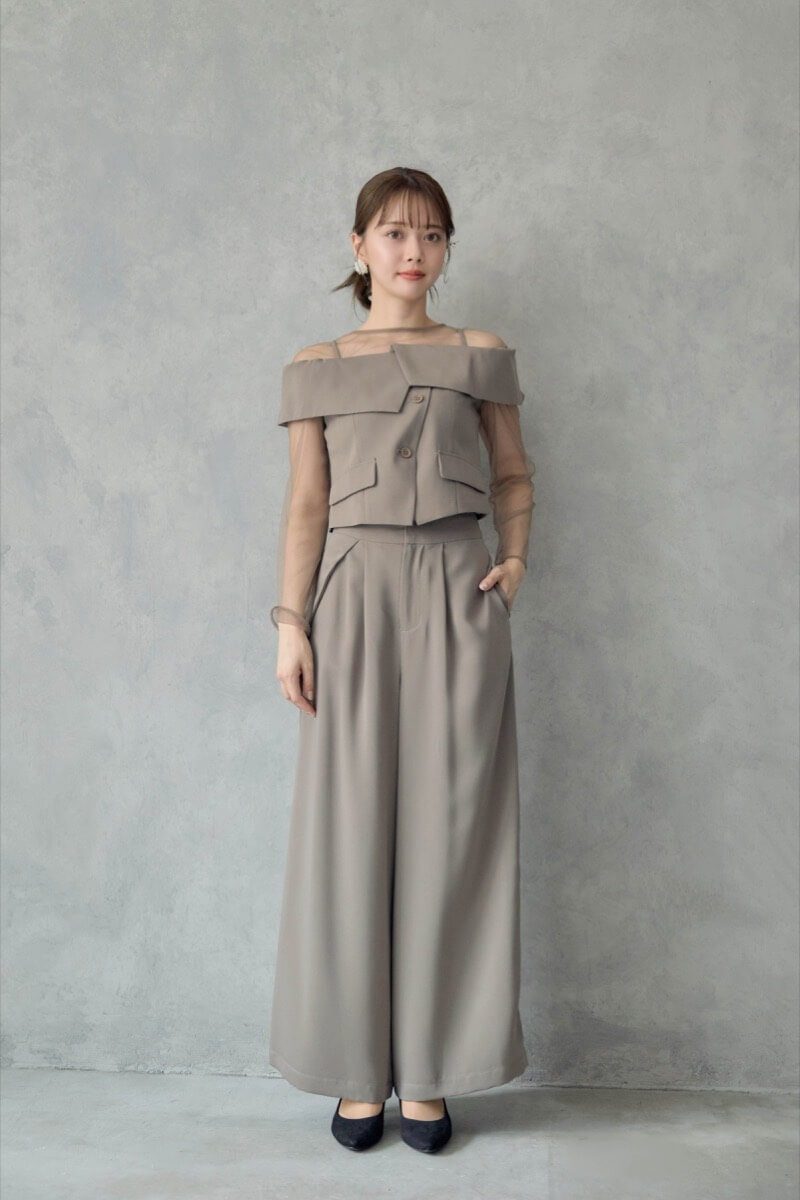 【うきたん】LE'RURE ドレス パンツ ベージュ Lサイズ LE'RURE リルアー イレギュラーカッターコンビネーションパンツ