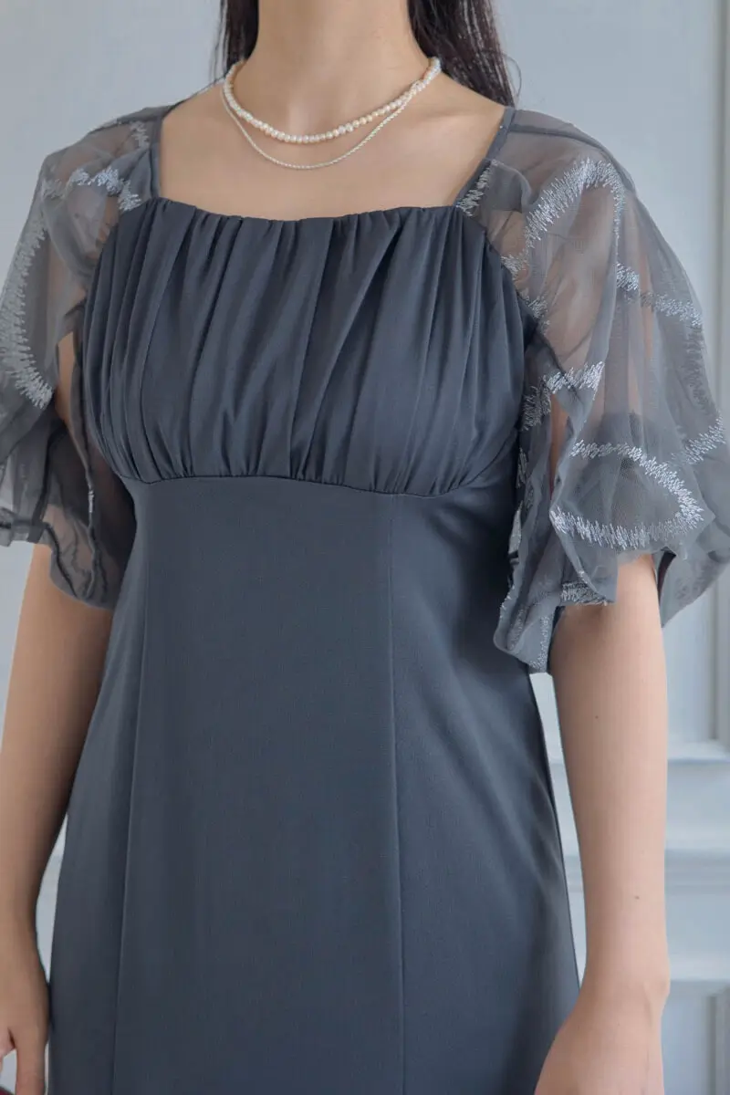 グレーのグラフィティスリーブドレス | LE' RURE | M | 結婚式