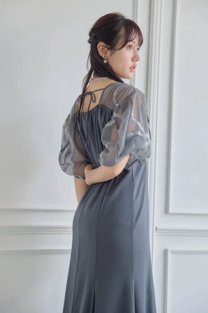 グレーのグラフィティスリーブドレス | LE' RURE | M | 結婚式