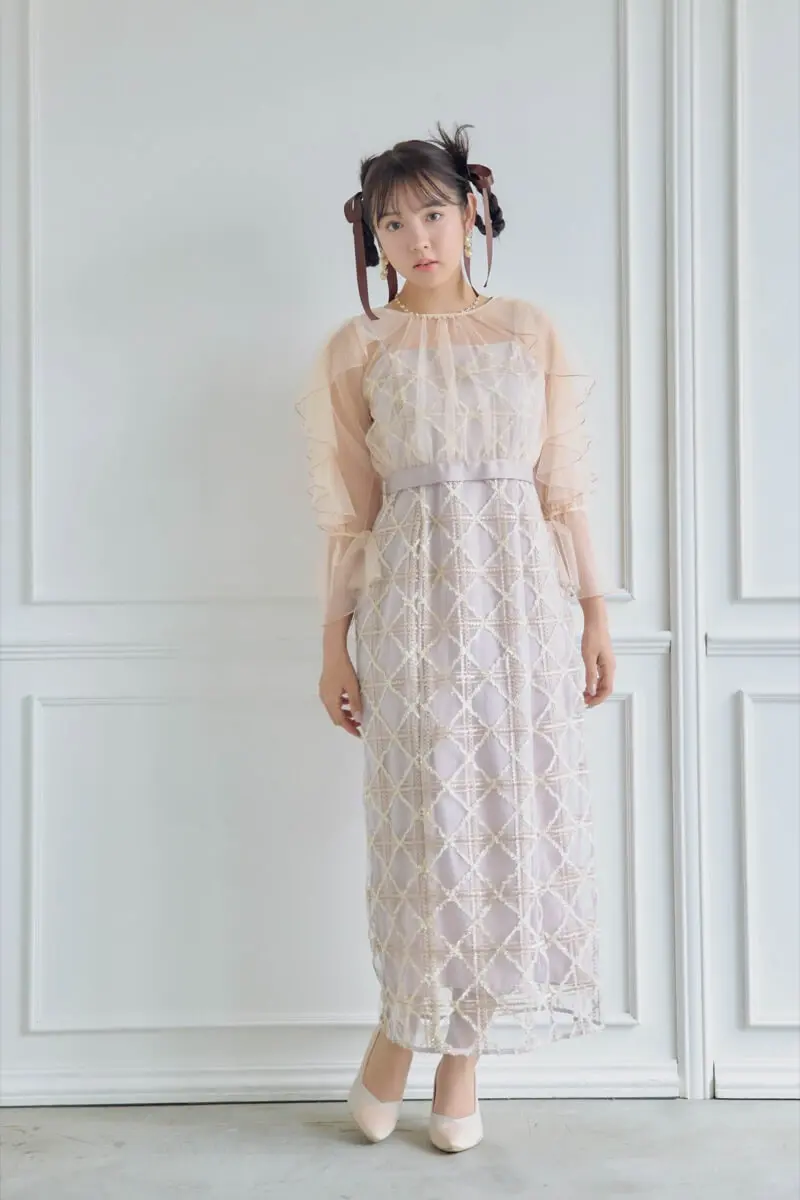 ピンクのボレロ付きチェックレースドレス | Dorry doll | M | 結婚式