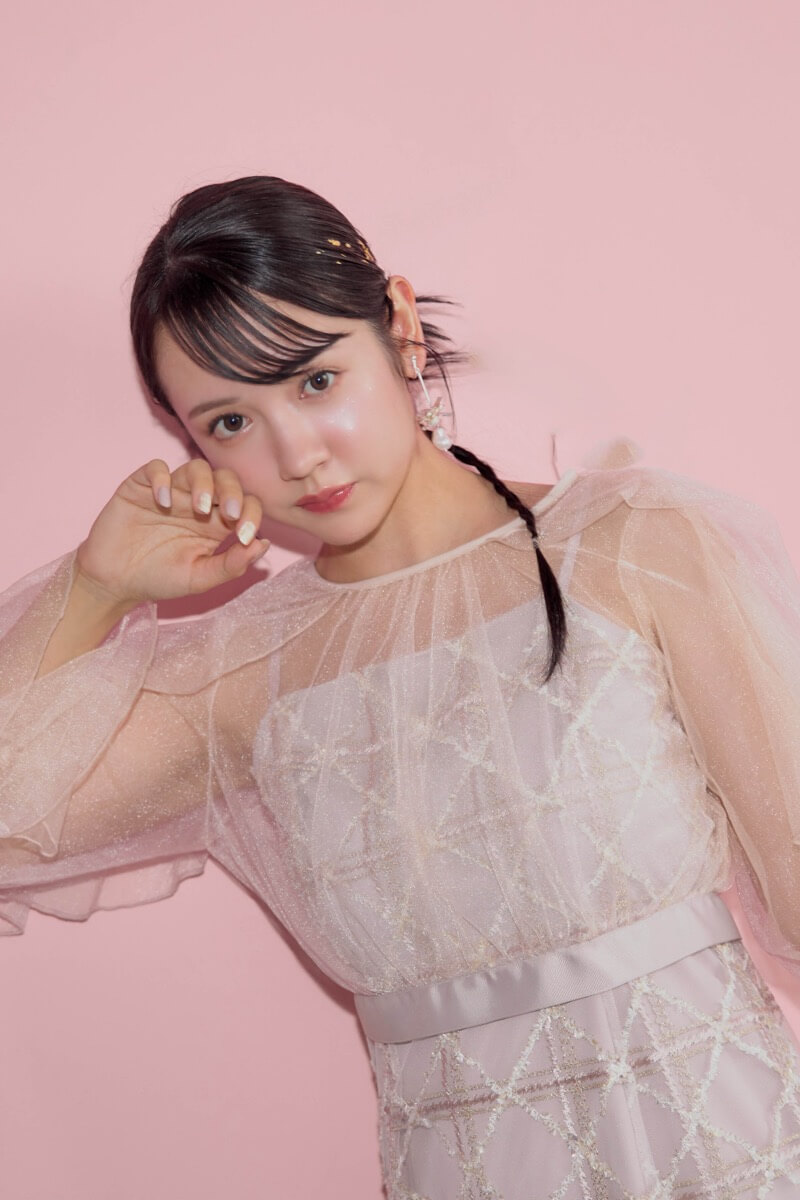 ピンクのボレロ付きチェックレースドレスの商品画像13