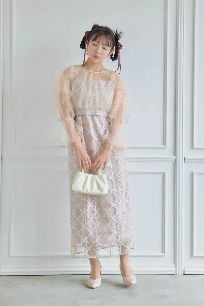 ピンクのボレロ付きチェックレースドレス | Dorry doll | M | 結婚式