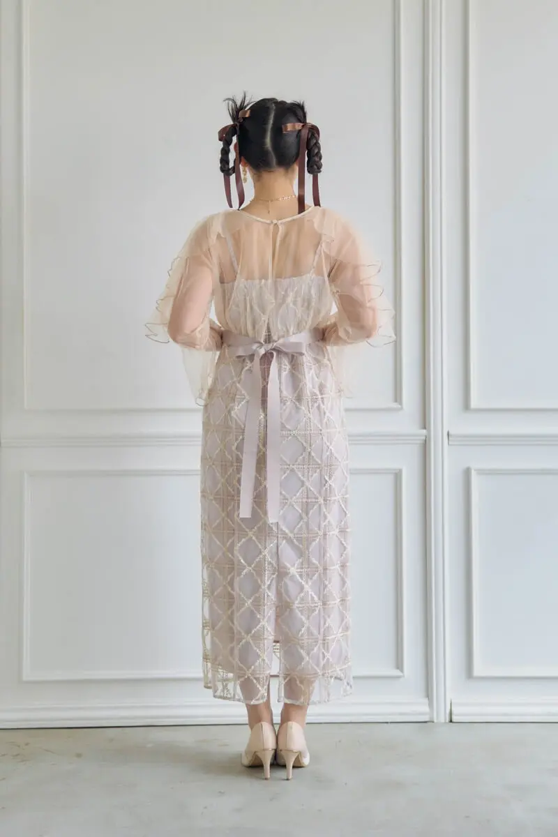 新品　Dorry Doll フリルスリーブチェックレースドレス　ピンク　M フリルスリーブチェックレースドレス（ドレス）｜Dorry Doll