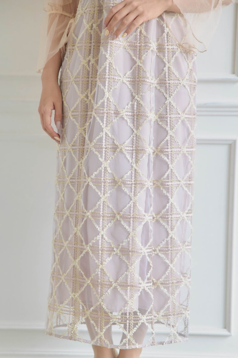 ピンクのボレロ付きチェックレースドレスの商品画像7