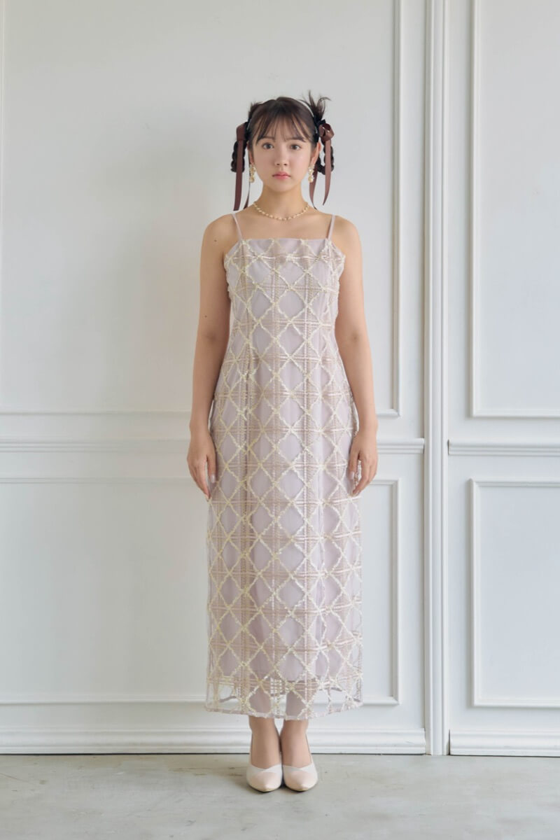 ピンクのボレロ付きチェックレースドレスの商品画像8