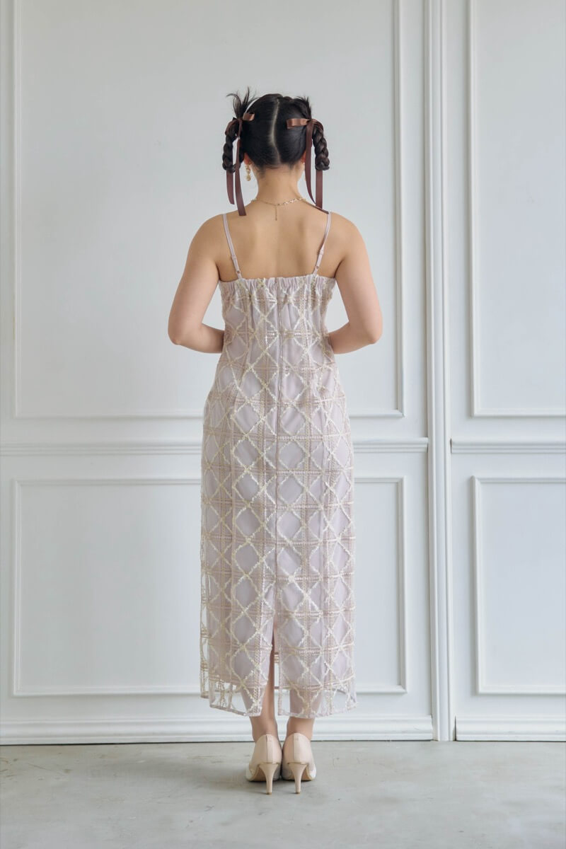 ピンクのボレロ付きチェックレースドレスの商品画像9