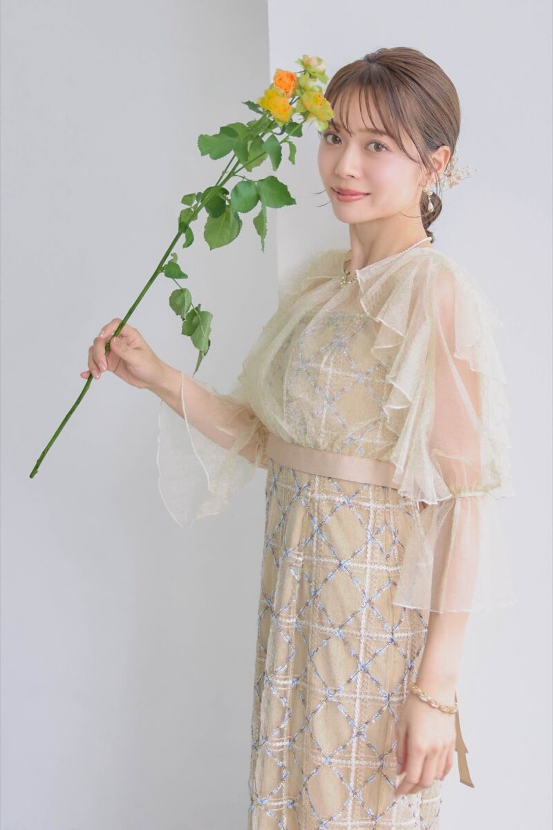 ベージュのボレロ付きチェックレースドレス | Dorry doll | M | 結婚式