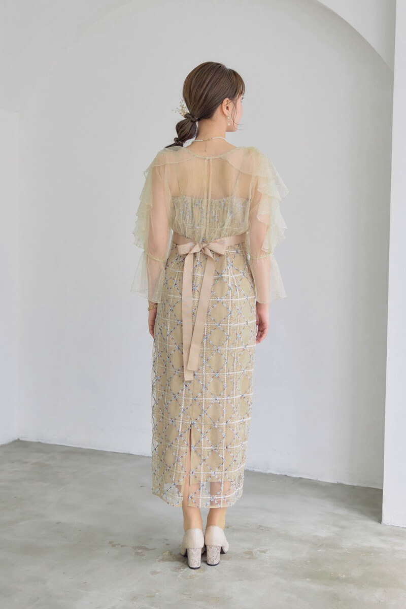 ベージュのボレロ付きチェックレースドレス | Dorry doll | M | 結婚式