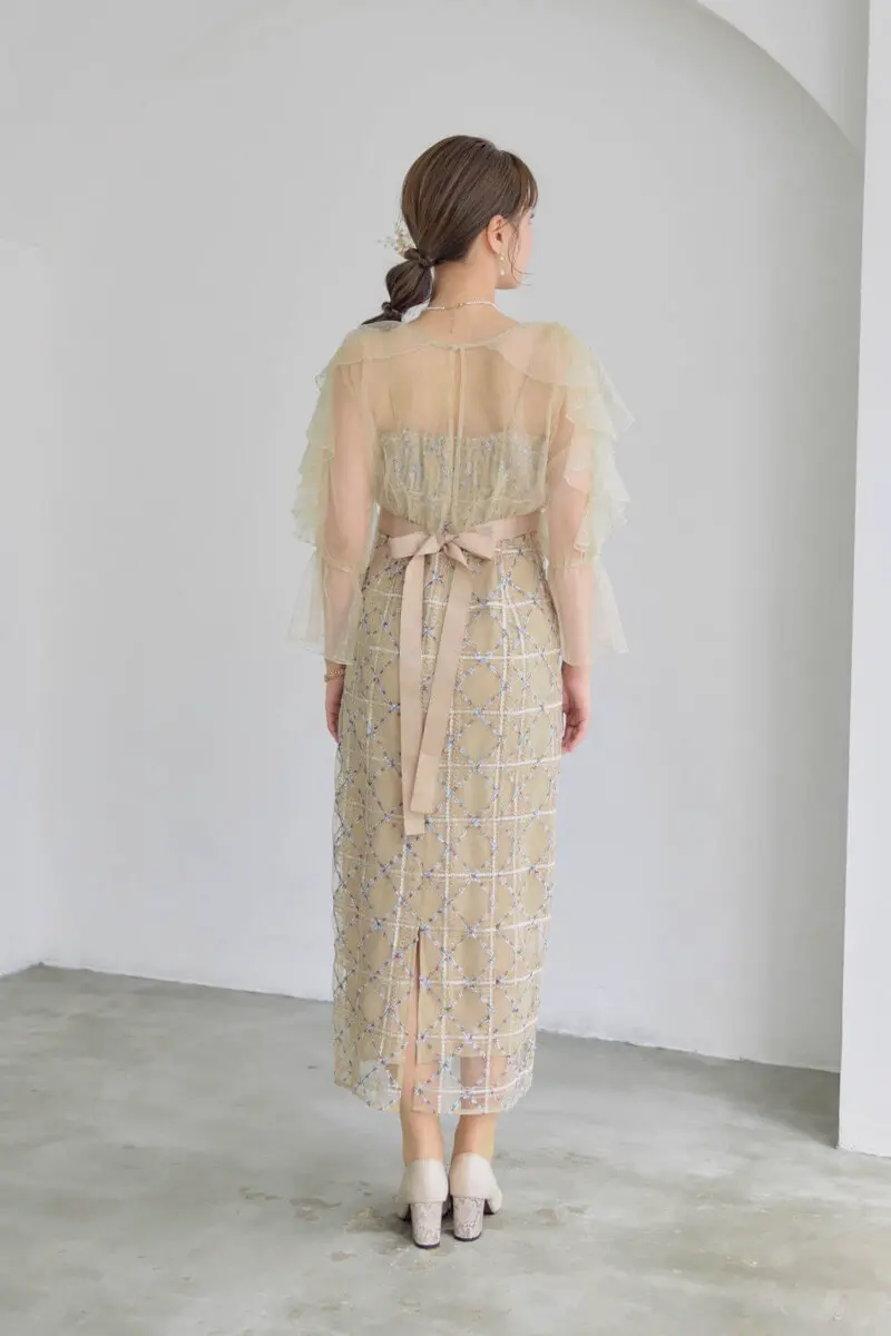 ベージュのボレロ付きチェックレースドレス | Dorry doll | M | 結婚式