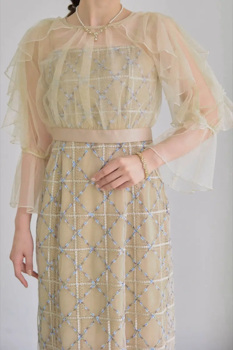 ベージュのボレロ付きチェックレースドレス | Dorry doll | M | 結婚式