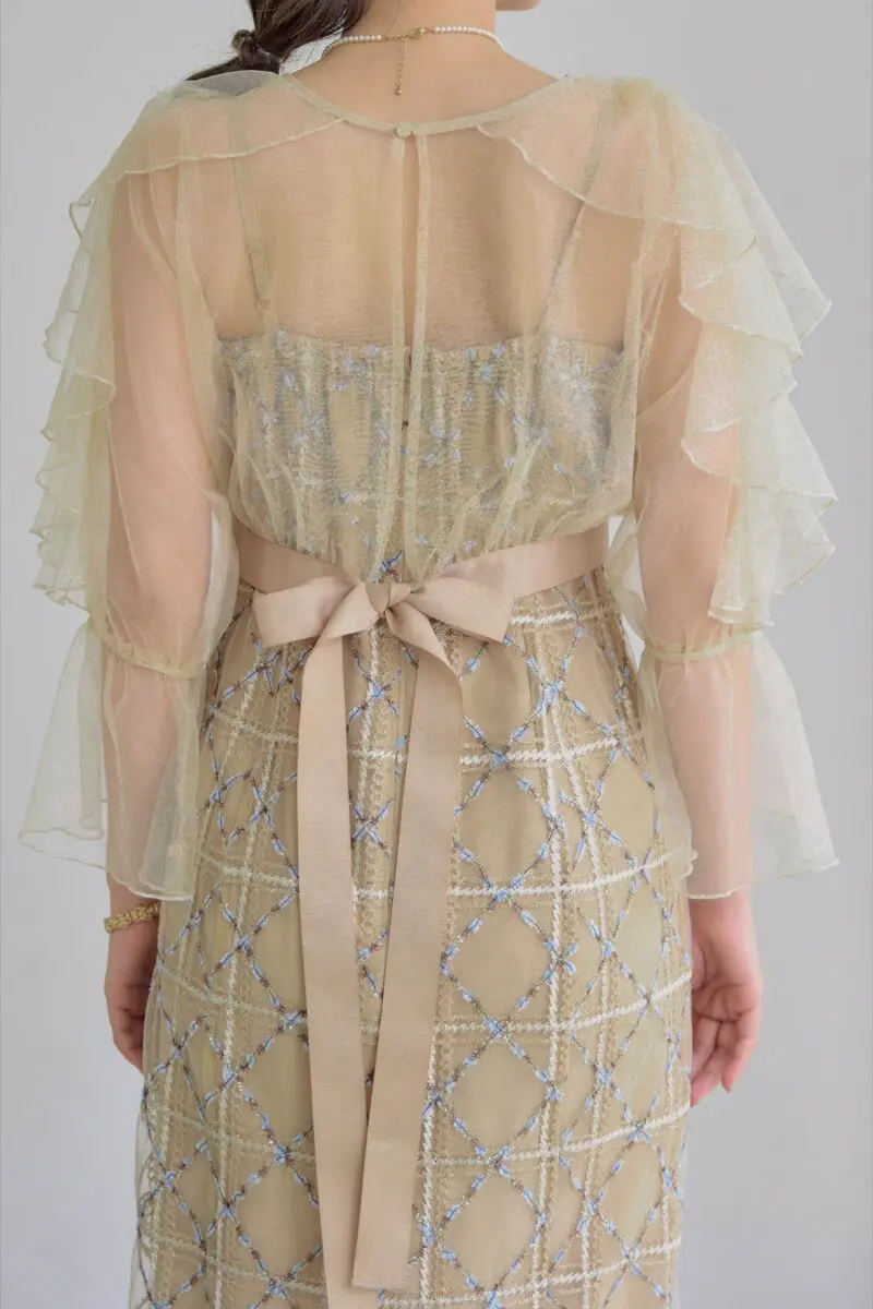 ベージュのボレロ付きチェックレースドレス | Dorry doll | M | 結婚式