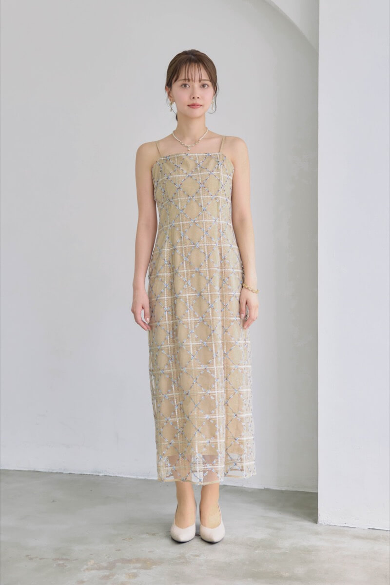 ベージュのボレロ付きチェックレースドレス | Dorry doll | M | 結婚式