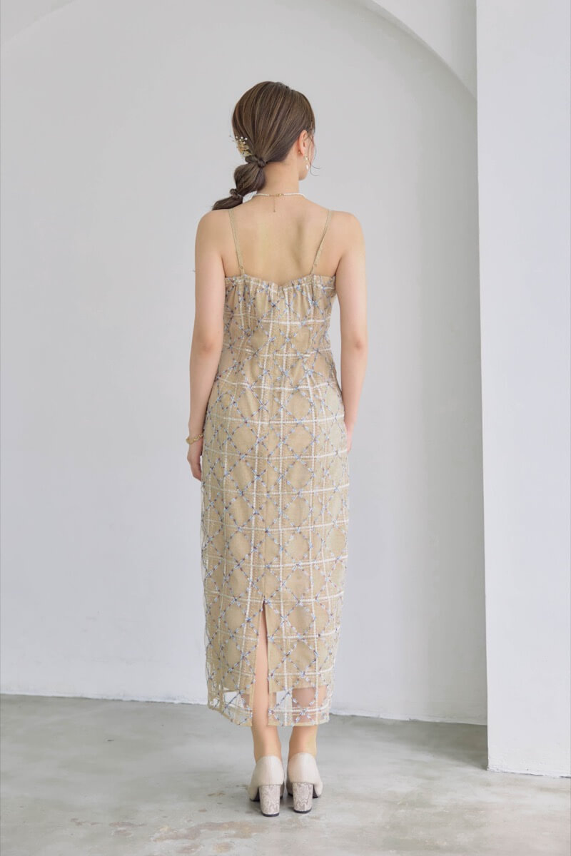 ベージュのボレロ付きチェックレースドレスの商品画像9