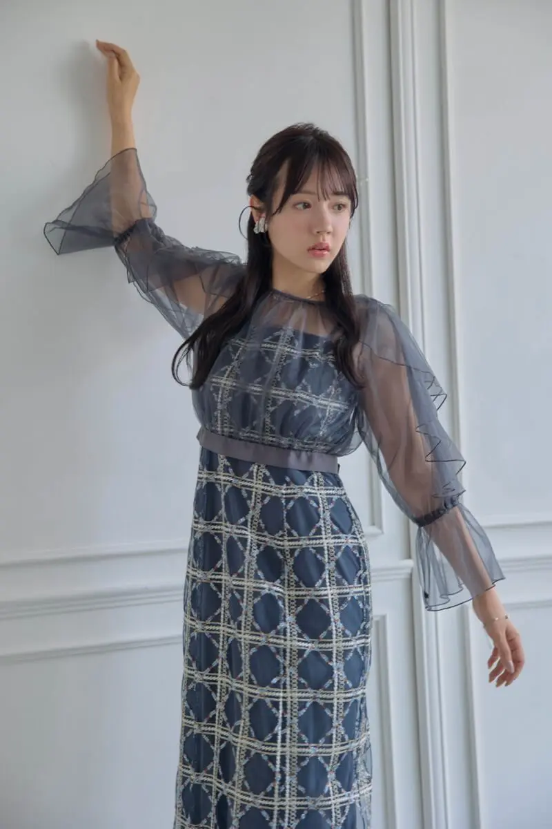 ネイビーのボレロ付きチェックレースドレス | Dorry doll | M | 結婚式