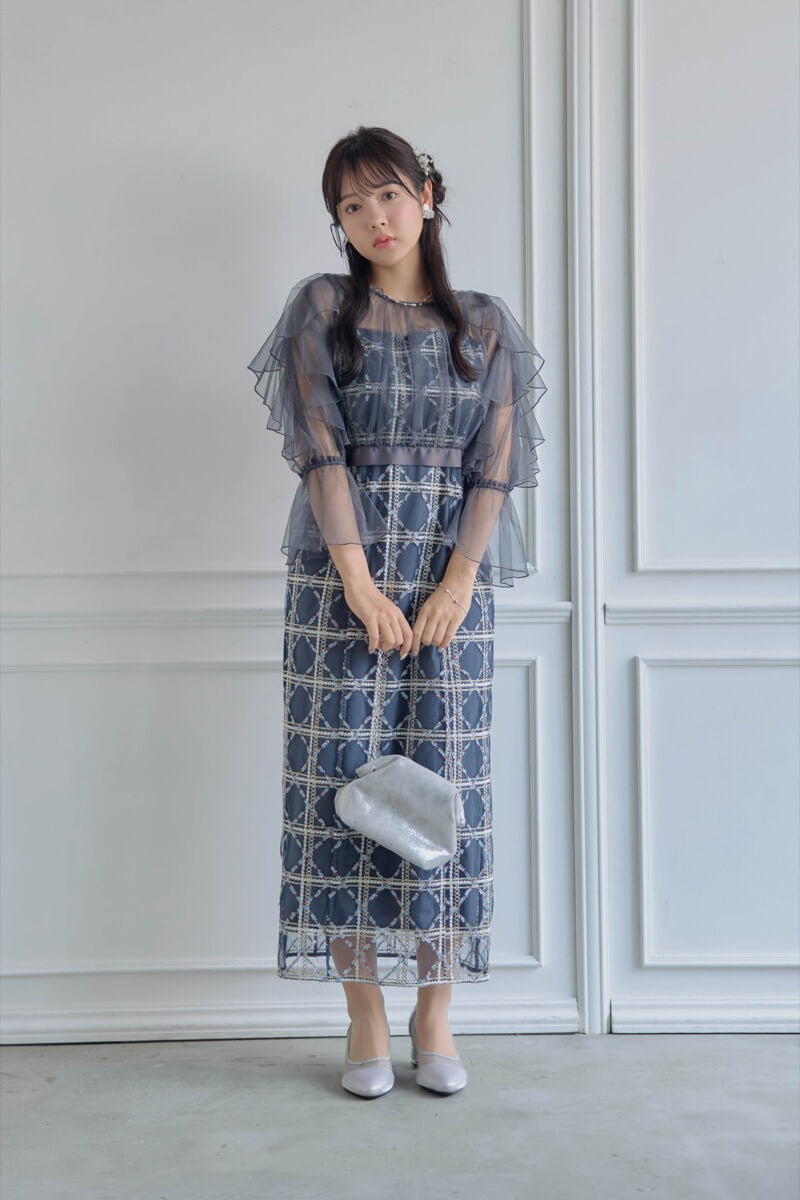 Dorry doll ネイビーのボレロ付きチェックレースドレス