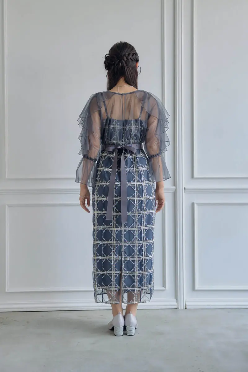 ネイビーのボレロ付きチェックレースドレス | Dorry doll | M | 結婚式