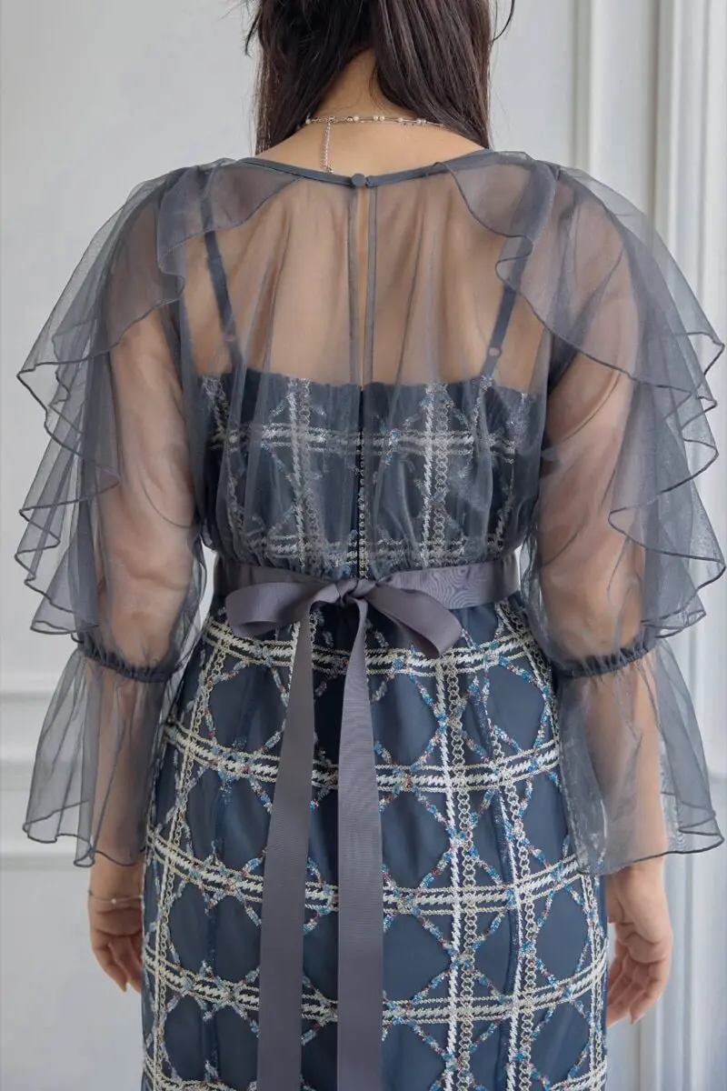 ネイビーのボレロ付きチェックレースドレス | Dorry doll | M | 結婚式