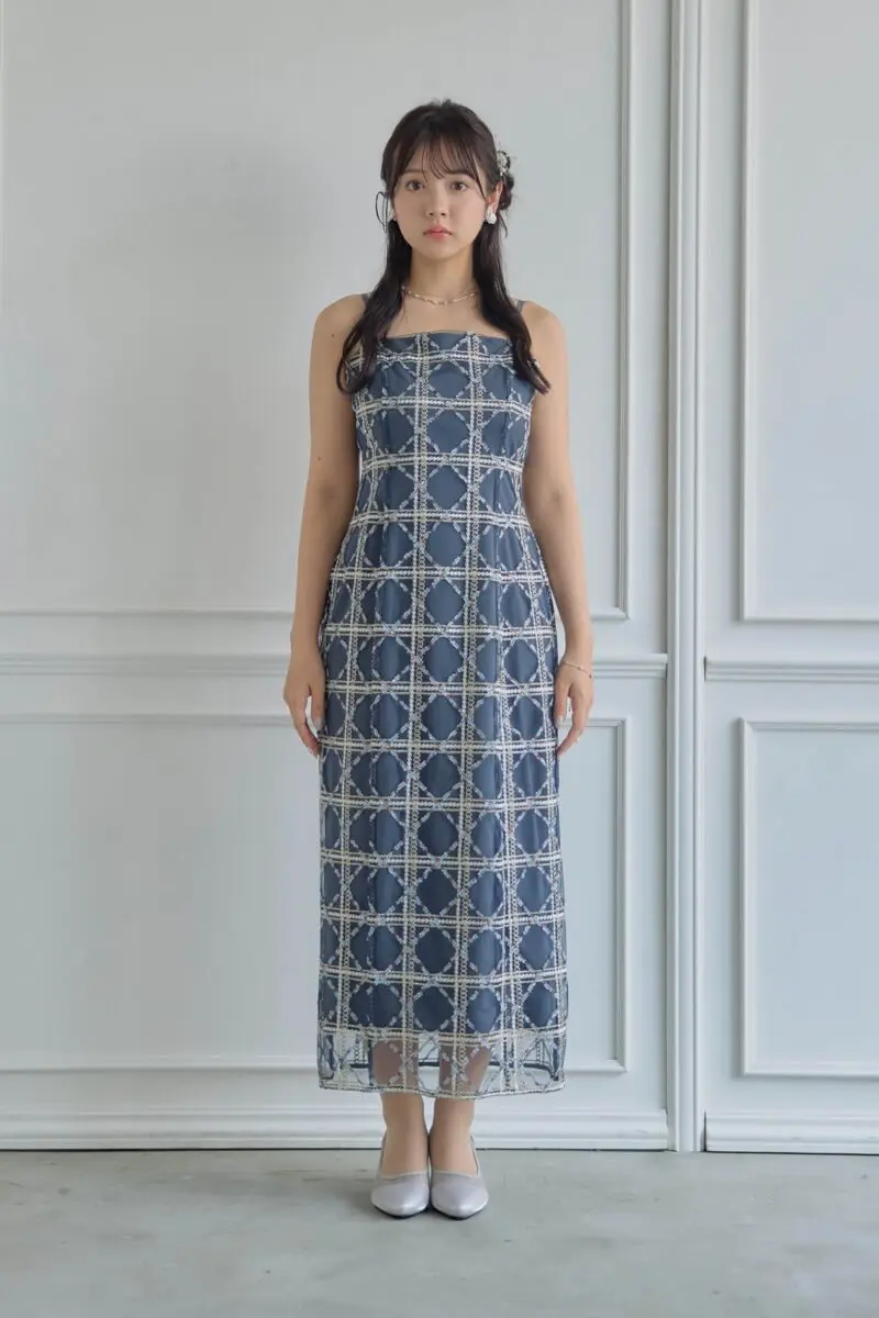 ネイビーのボレロ付きチェックレースドレス | Dorry doll | M | 結婚式
