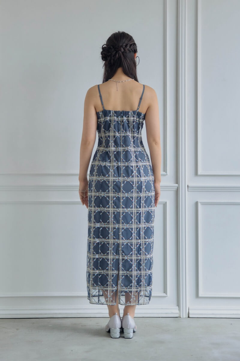 ネイビーのボレロ付きチェックレースドレスの商品画像9