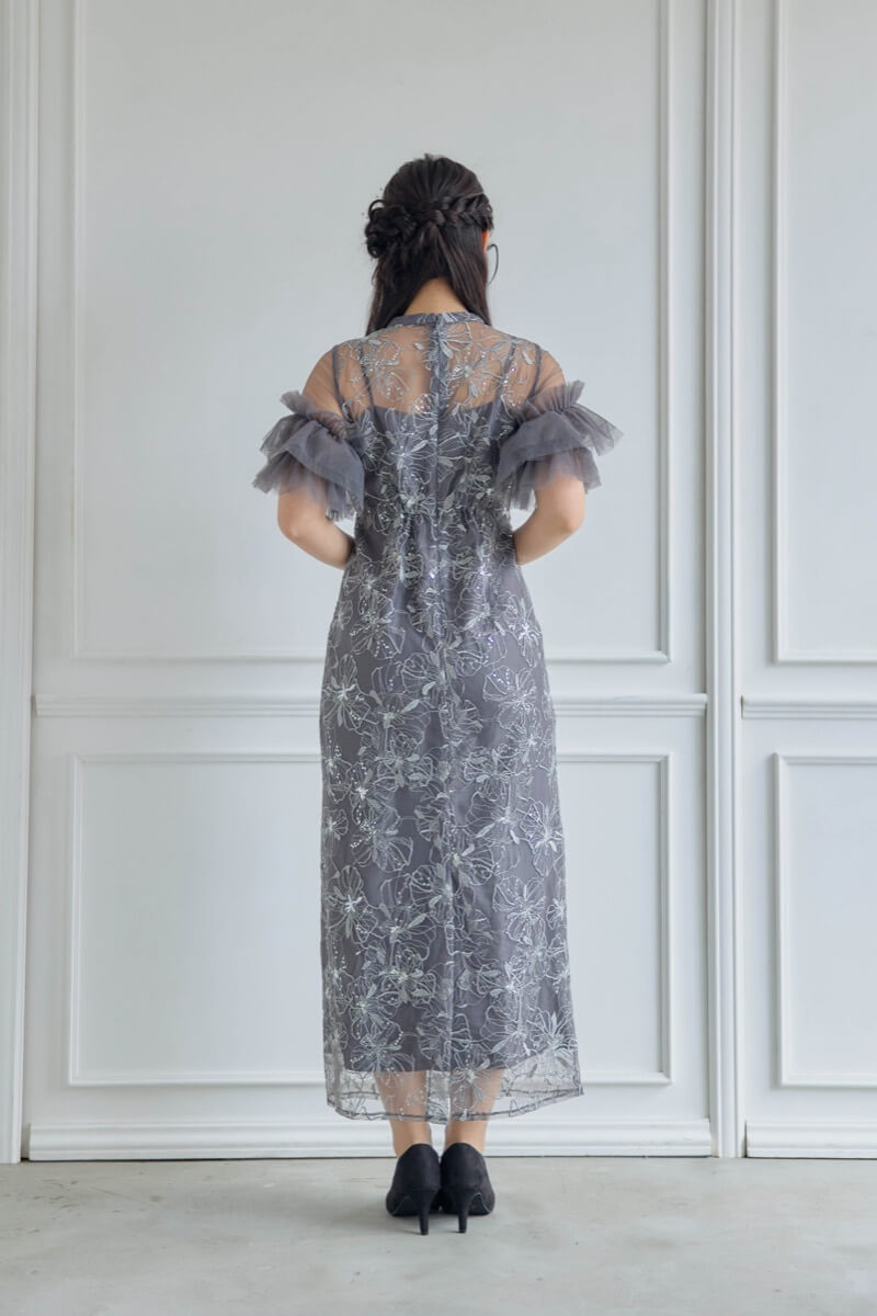 【ANDRESD niana】スパンコール刺繍レースドレス/新品タグ付き niana ドレス スパンコール刺繍レースドレス キーホールネック