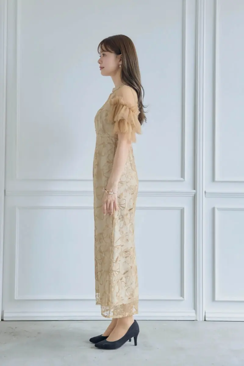 ANDRESD チュール スパンコール 刺繍レースドレス ANDRESD ドレス チュールドレープスパンコールドレス / tulle