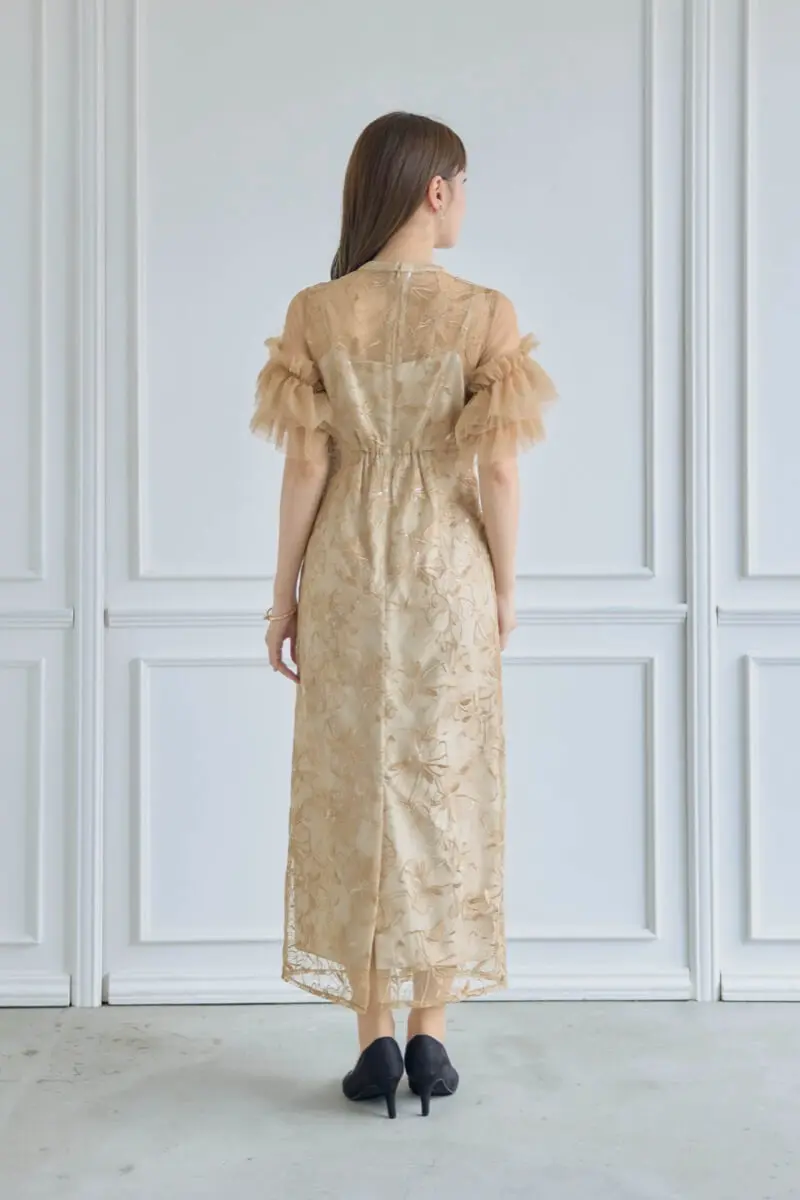 【最終値下げ】ANDRESD レタリングレースドレス　Sサイズ　イエロー ANDRESD ドレス lettering lace dress / レタリングレースドレス