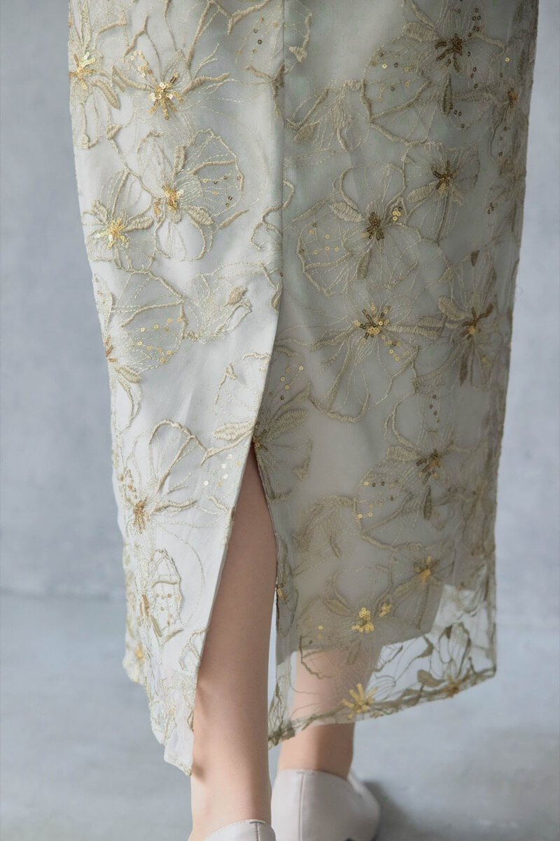 ライトグリーンのスパンコール刺繍レースドレスの商品画像7