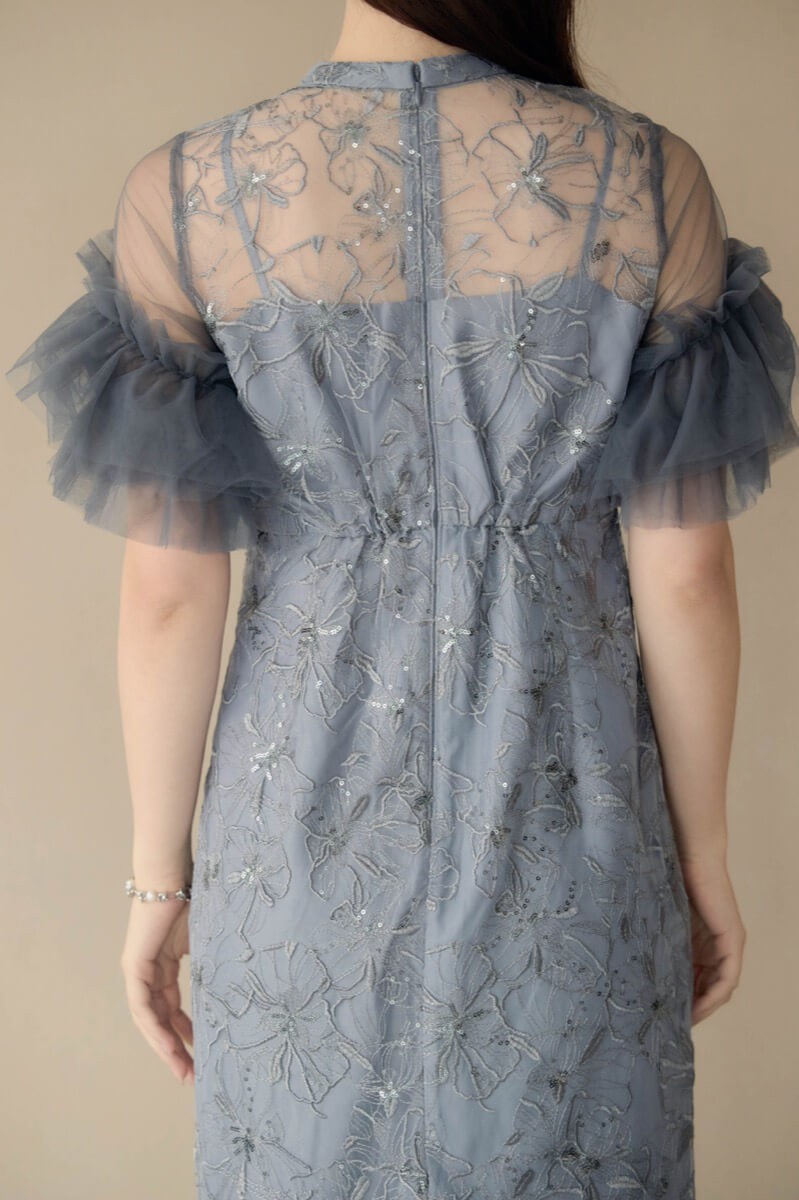 ブルーグレーのスパンコール刺繍レースドレスの商品画像6