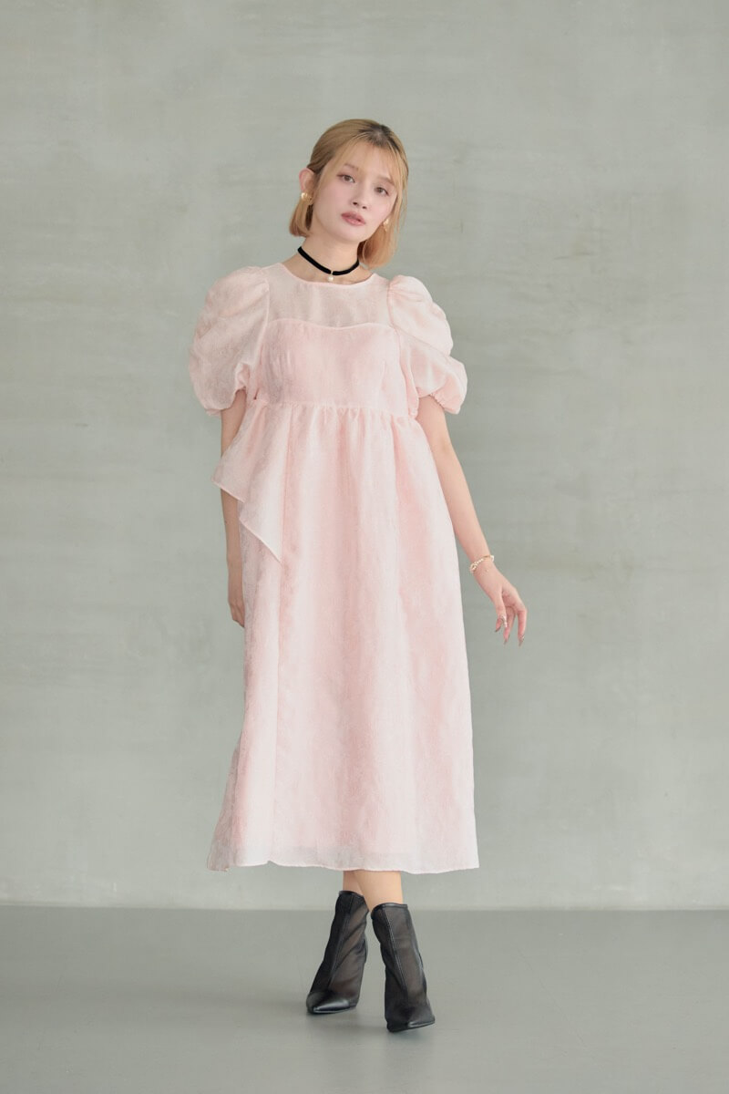 ANDRESD バブルスリーブジャカードロングドレス（ピンク） ANDRESD バブルスリーブジャカードロングドレス（ピンク） ANDRESD