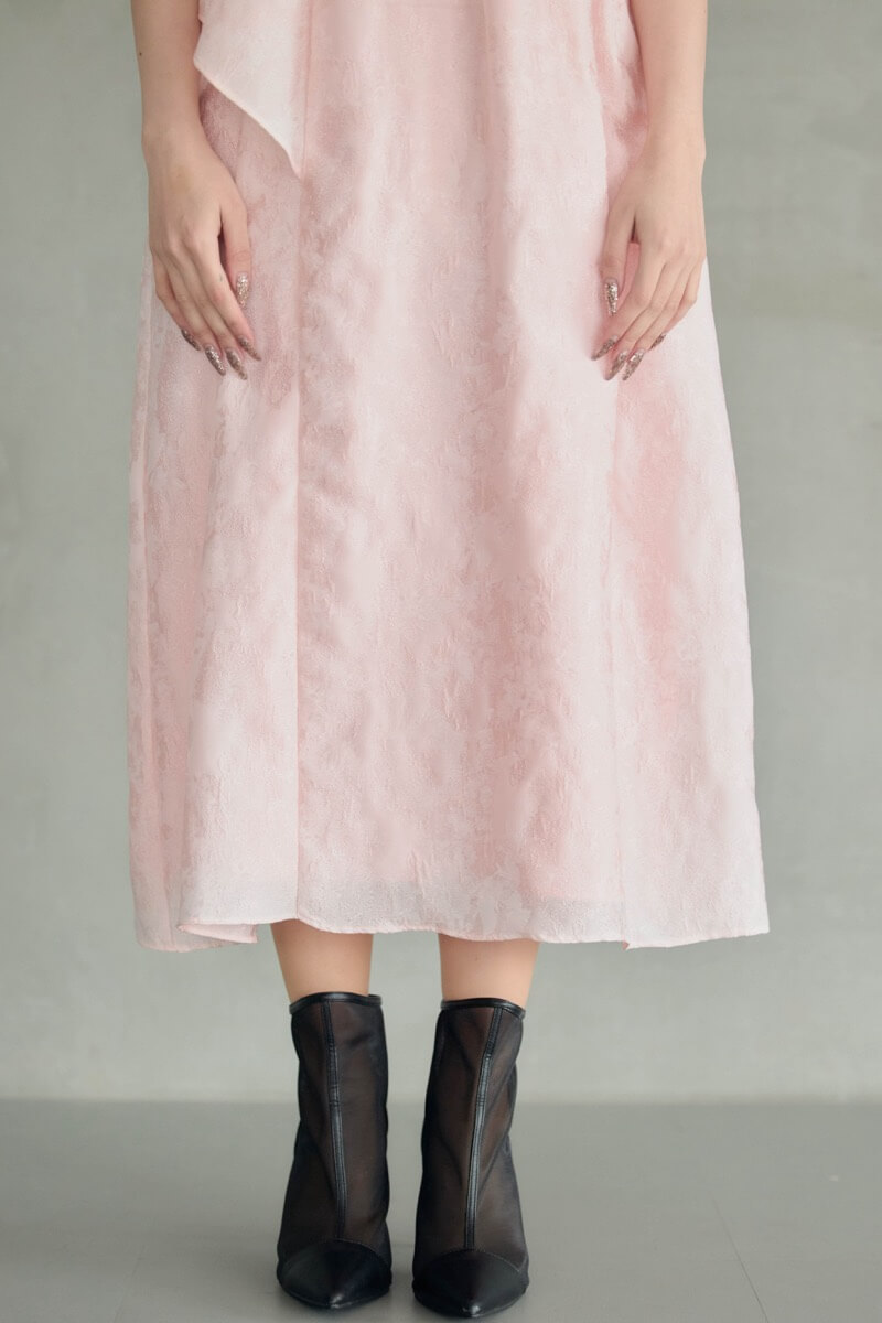 ピンクのバブルスリーブジャガードドレス | ANDRESD | L～マタニティ