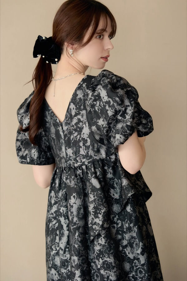 グレーのバブルスリーブジャガードドレス | ANDRESD | M～マタニティ