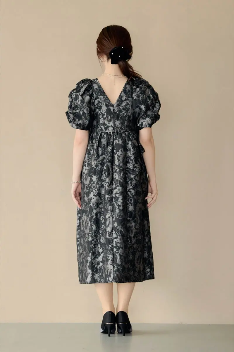 グレーのバブルスリーブジャガードドレス | ANDRESD | L～マタニティ