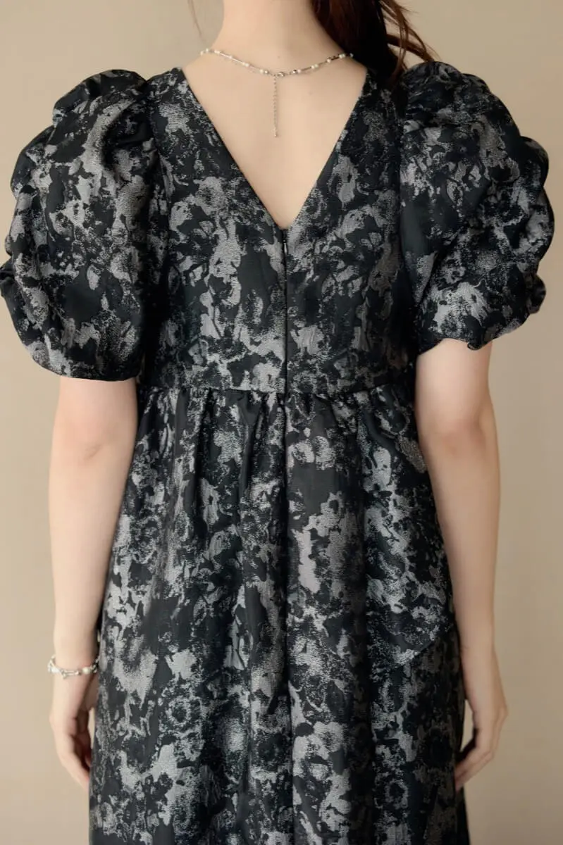 グレーのバブルスリーブジャガードドレス | ANDRESD | L～マタニティ