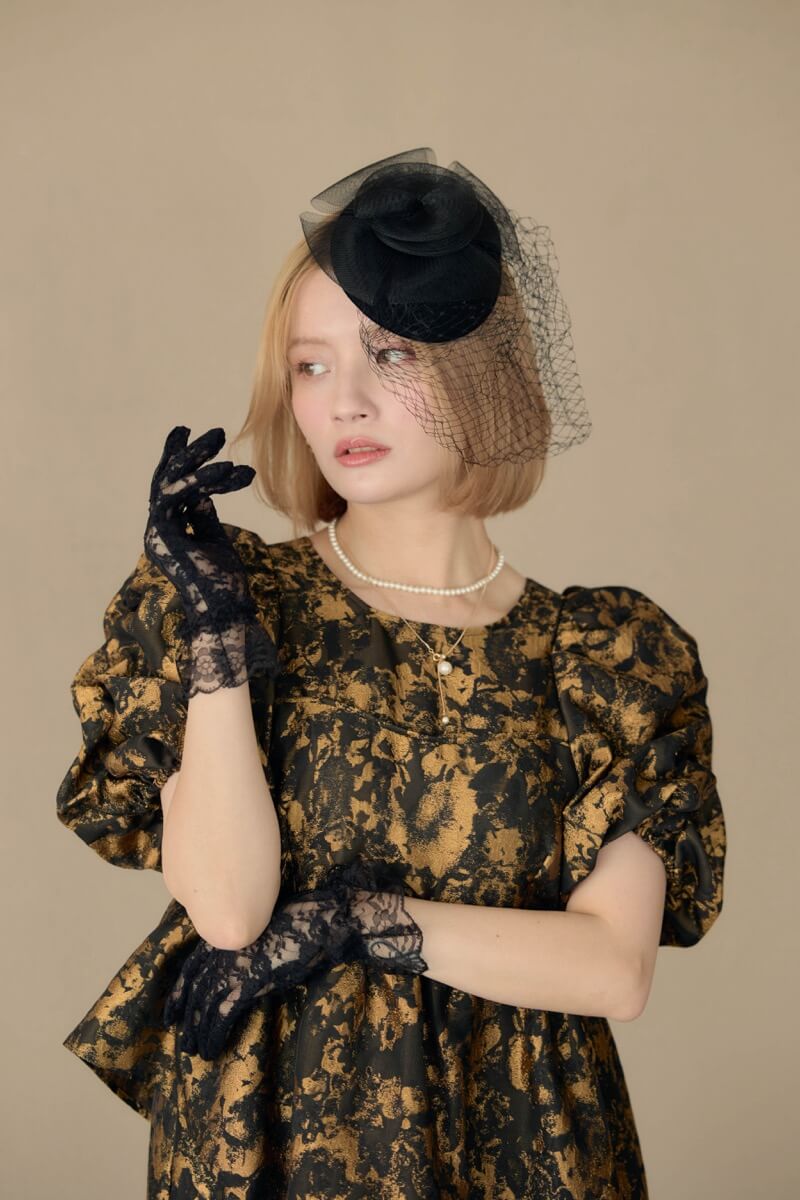 ブロンズのバブルスリーブジャガードドレスの商品画像14