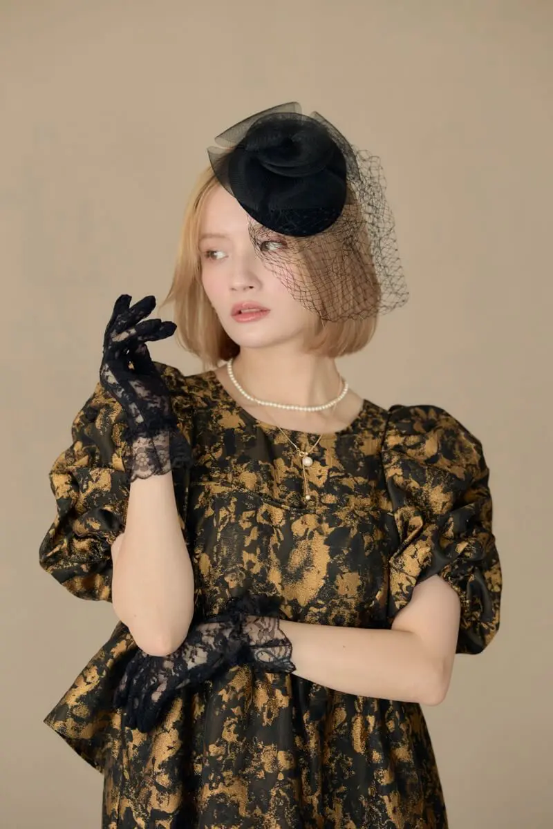 ブロンズのバブルスリーブジャガードドレス | ANDRESD | L～マタニティ